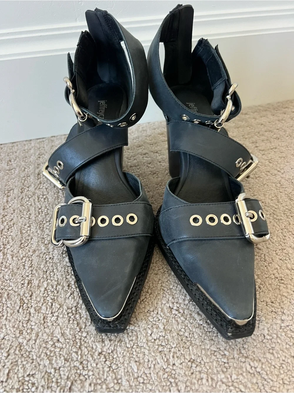 Jeffrey Campbell Black Buckle Pointed-Toe Ankle Booties